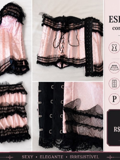 Corselet Rosa e Preto — Lingerie